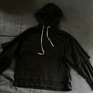 Rick Owens DRKSHDW Hustler Black Hooded Sweatshirt Drawstrings